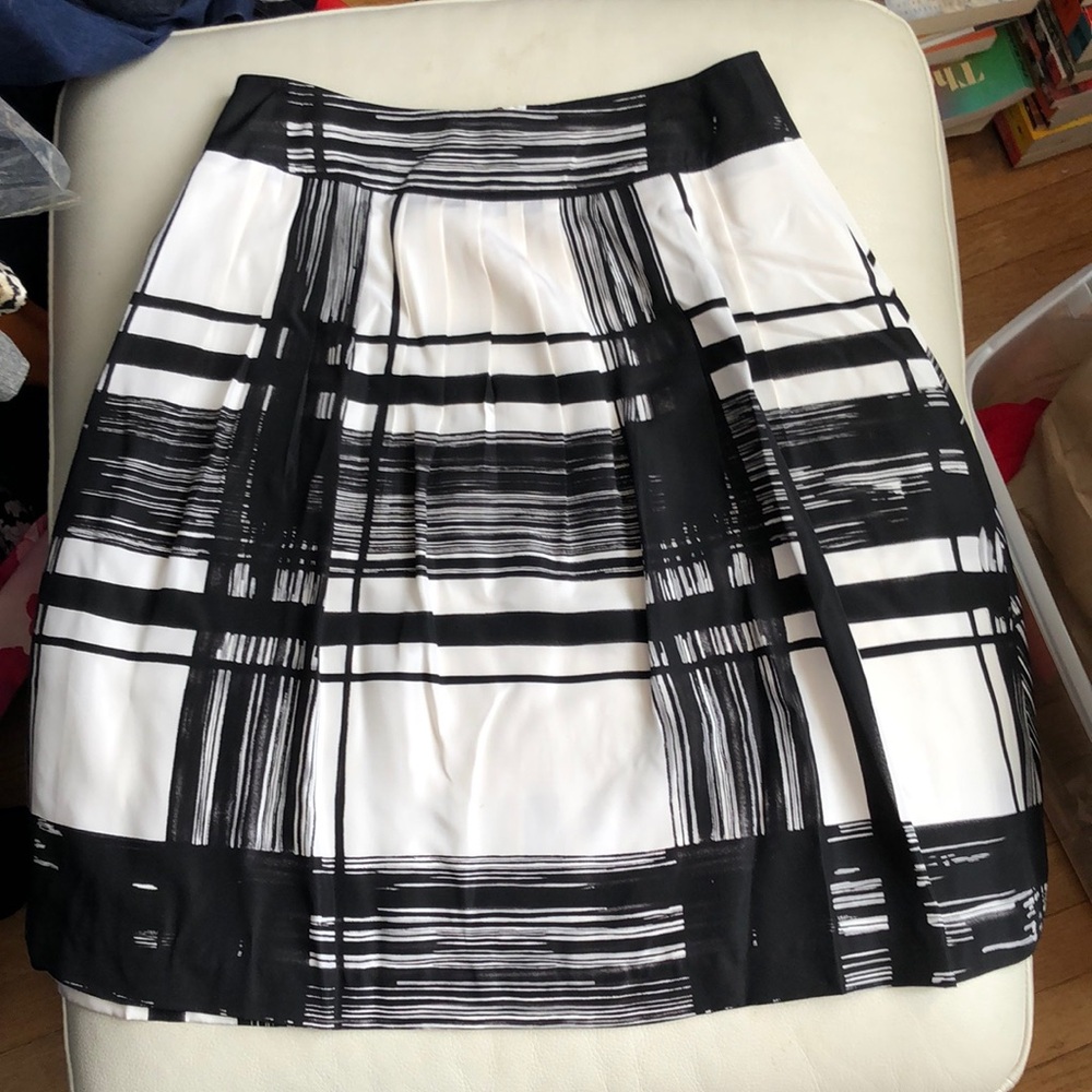Talbots black/white plaid silk a-line skirt